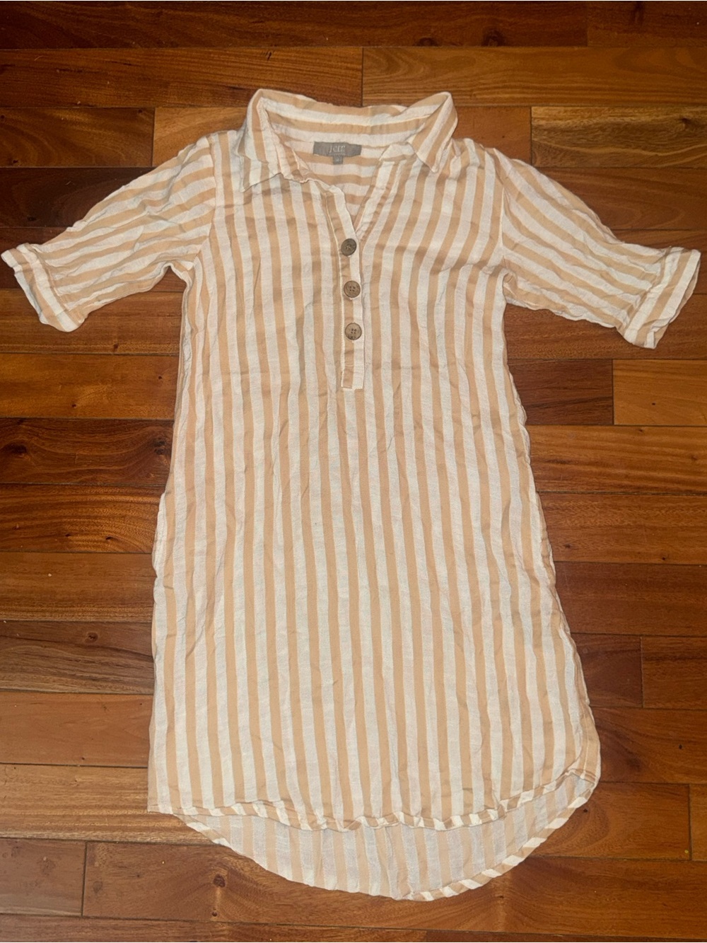 Lightweight Striped Midi Shirt Dress in Cream and Tan by JGee